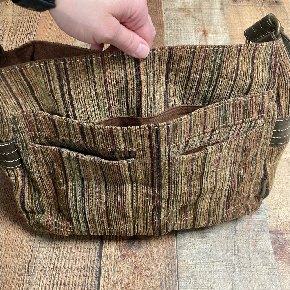 Fossil Corduroy Stripe Messenger Bag Brown Earth Tone Crossbody Tapestry Bag - Picture 3 of 13
